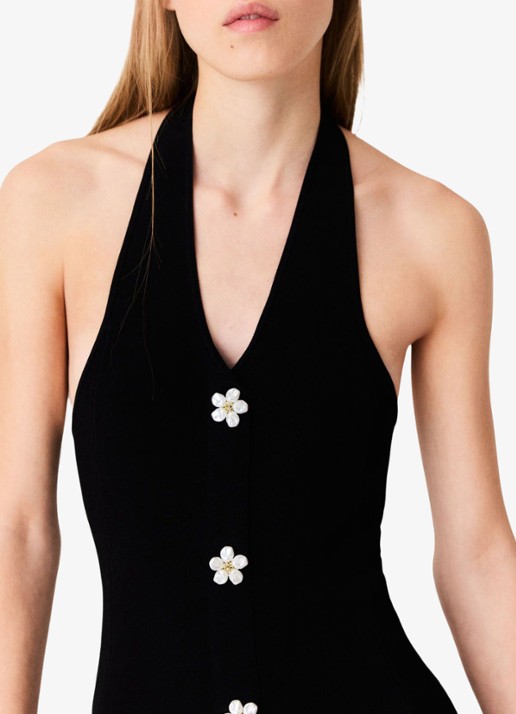 Maje Midi jurk met sierknopen - detail 2 zwart