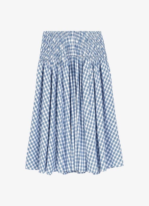 Maje Midi jurk met smockwerk en strass - voorkant 6 lichtblauw