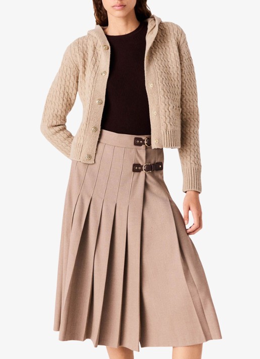 Maje Midi rok in wolblend met plissé  - detail 2 beige