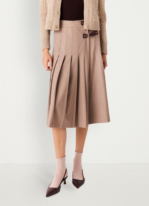 Maje Midi rok in wolblend met plissé  - detail 3 beige