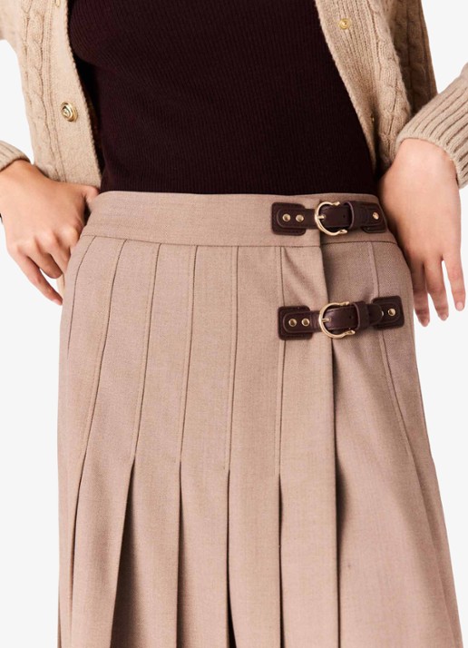 Maje Midi rok in wolblend met plissé  - detail 4 beige