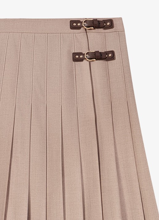 Maje Midi rok in wolblend met plissé  - detail 5 beige