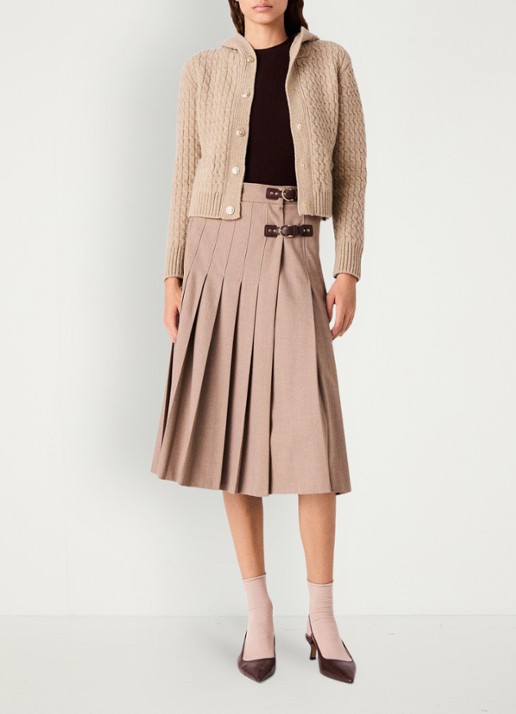 Maje Midi rok in wolblend met plissé  - voorkant 7 beige