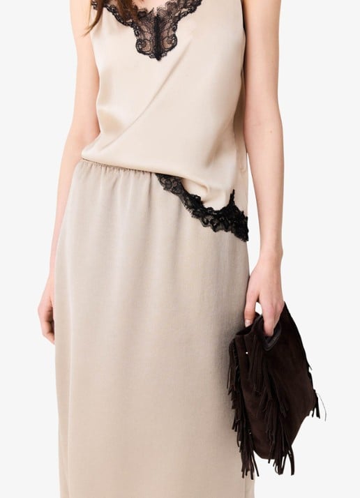Maje Midi-rok met elastische taille - detail 4 beige / beige