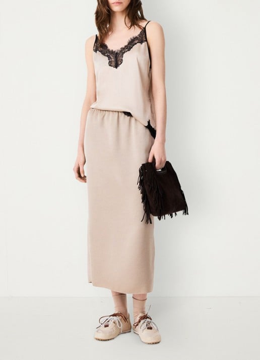 Maje Midi-rok met elastische taille - voorkant 8 beige / beige