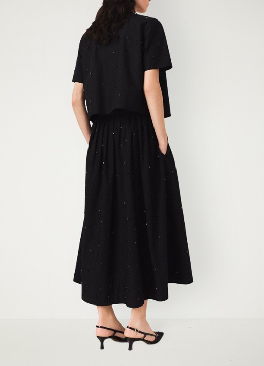 Maje Midi rok met strass en steekzakken - achterkant 3 zwart