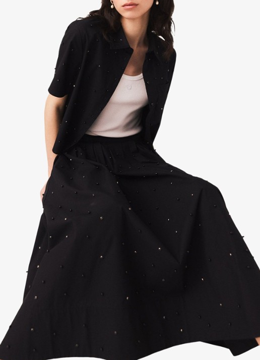 Maje Midi rok met strass en steekzakken - detail 7 zwart