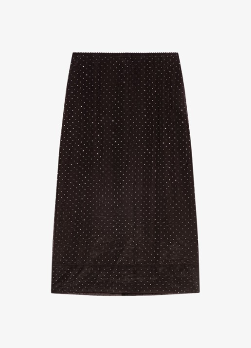 Maje Midi rok met strass - voorkant donkerbruin