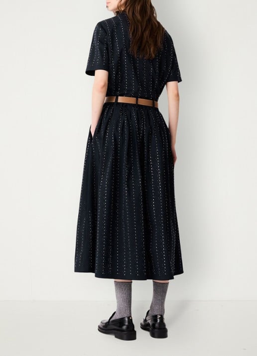 Maje midi-rok met strassdetails en afneembare strikceintuur - achterkant donkerblauw