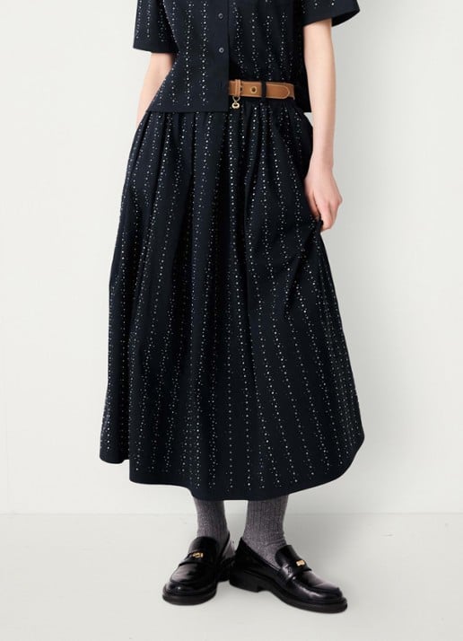 Maje midi-rok met strassdetails en afneembare strikceintuur