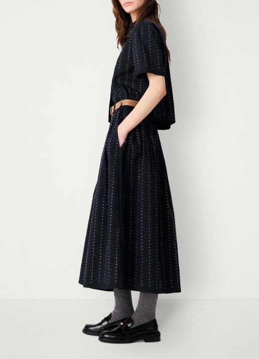 Maje midi-rok met strassdetails en afneembare strikceintuur - detail 3 donkerblauw