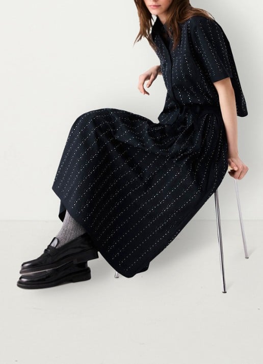 Maje midi-rok met strassdetails en afneembare strikceintuur - detail 4 donkerblauw