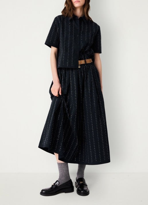 Maje midi-rok met strassdetails en afneembare strikceintuur - detail 6 donkerblauw