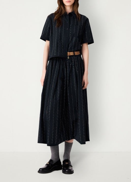 Maje midi-rok met strassdetails en afneembare strikceintuur - voorkant 8 donkerblauw