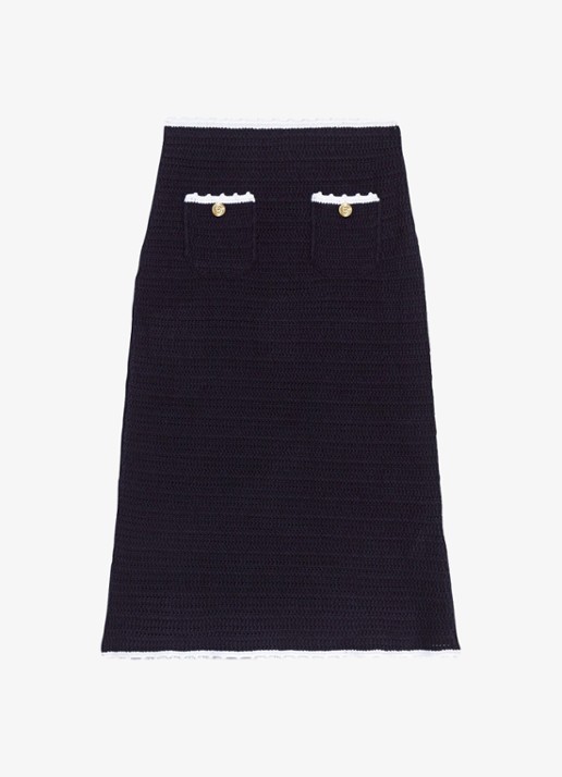 Maje Midi rok van crochet - voorkant 7 donkerblauw