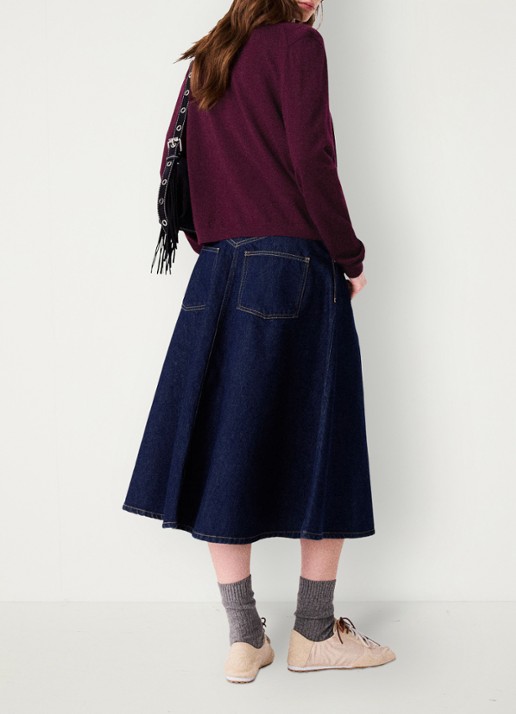 Maje Midi rok van denim - achterkant 6 donkerblauw