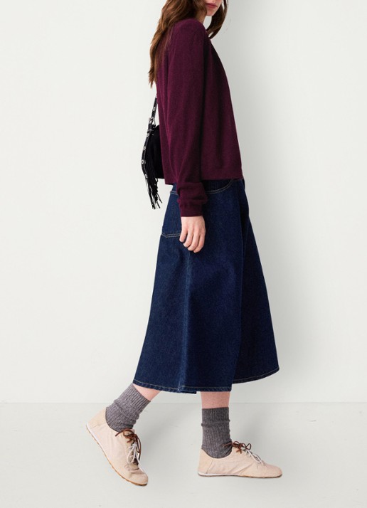 Maje Midi rok van denim - detail 2 donkerblauw