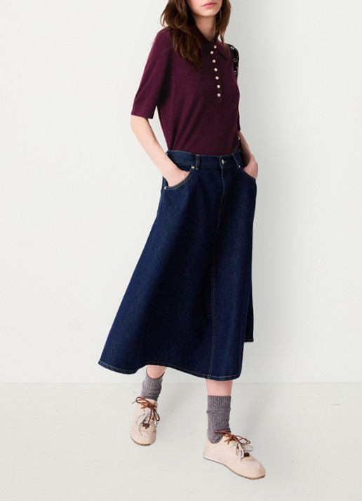 Maje Midi rok van denim - detail 3 donkerblauw