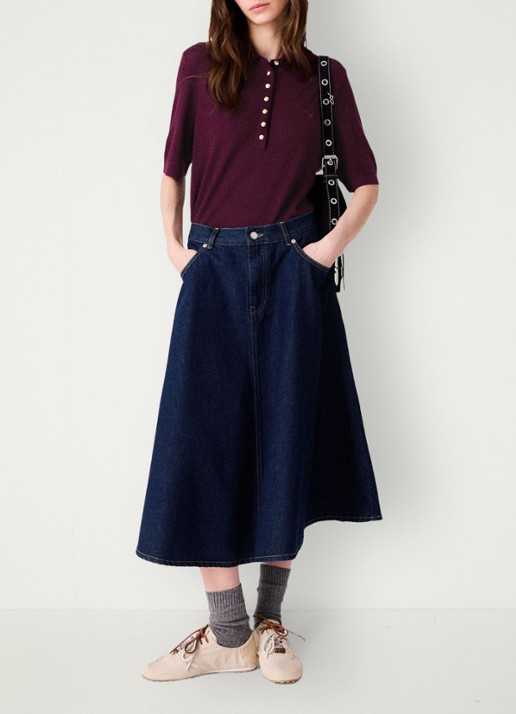 Maje Midi rok van denim - detail 5 donkerblauw