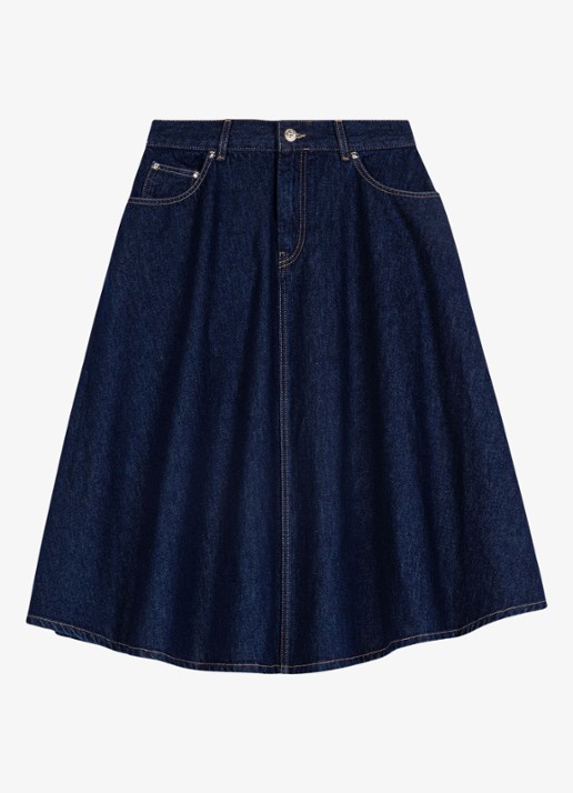 Maje Midi rok van denim - voorkant 7 donkerblauw