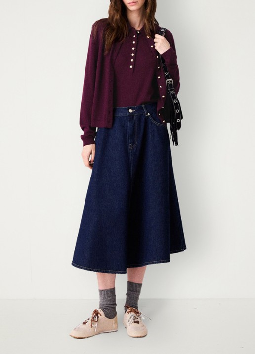 Maje Midi rok van denim - voorkant 8 donkerblauw