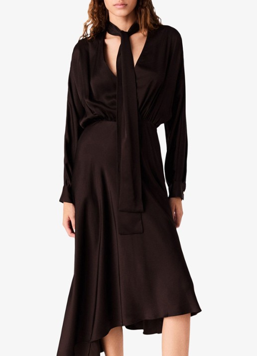 Maje Midi tuniekjurk van satijn met asymmetrische zoom  - detail 5 donkerbruin