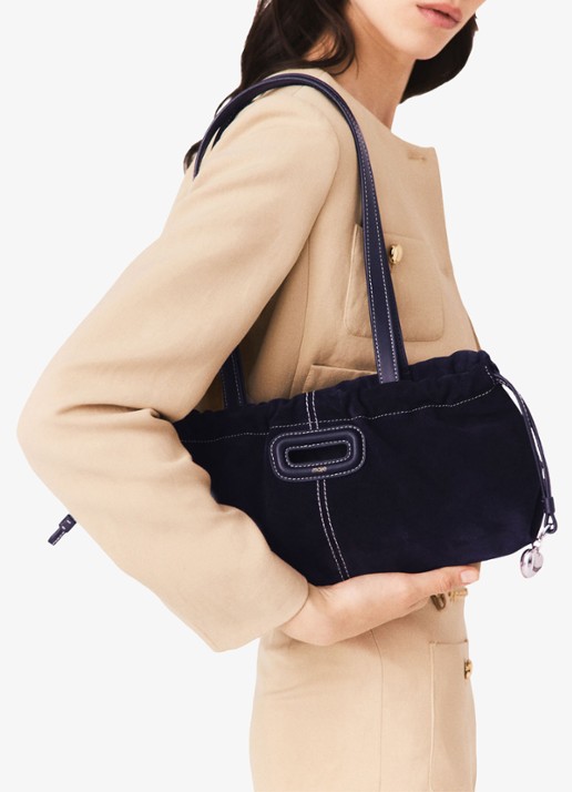 Maje Milpli Gazette tas van getikte suède - voorkant 7 marineblauw