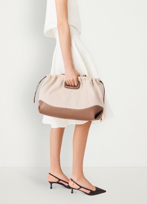 Maje Milpli tote bag van canvas en leer - detail moca / wit
