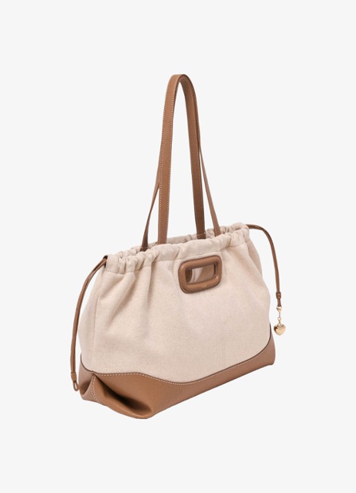 Maje Milpli tote bag van canvas en leer - detail 4 moca / wit