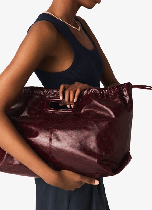 Maje Milpli tote bag van leer - achterkant 3 bordeauxrood