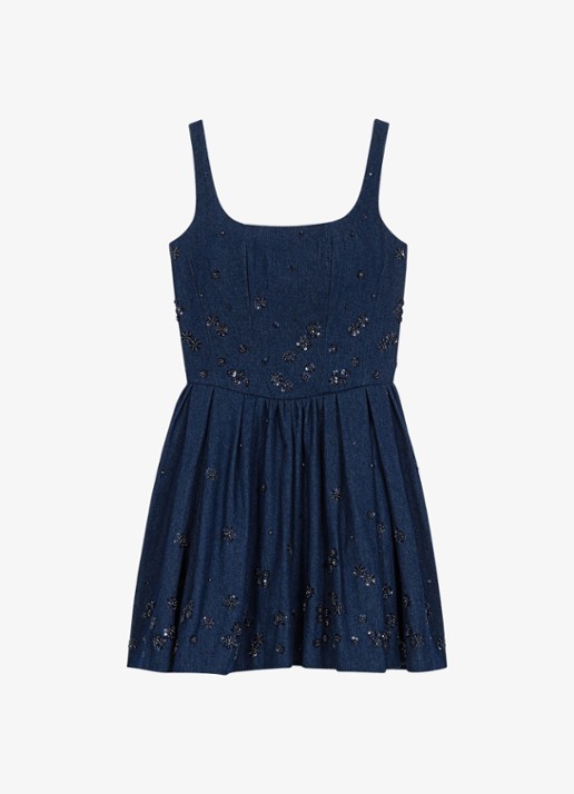 Maje Mini A-lijn jurk met plooien en kralendecoratie - voorkant 6 donkerblauw