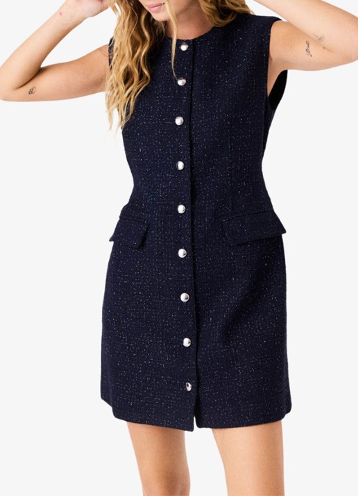 Maje Mini blousejurk met lurex en klepzakken - detail 2 donkerblauw