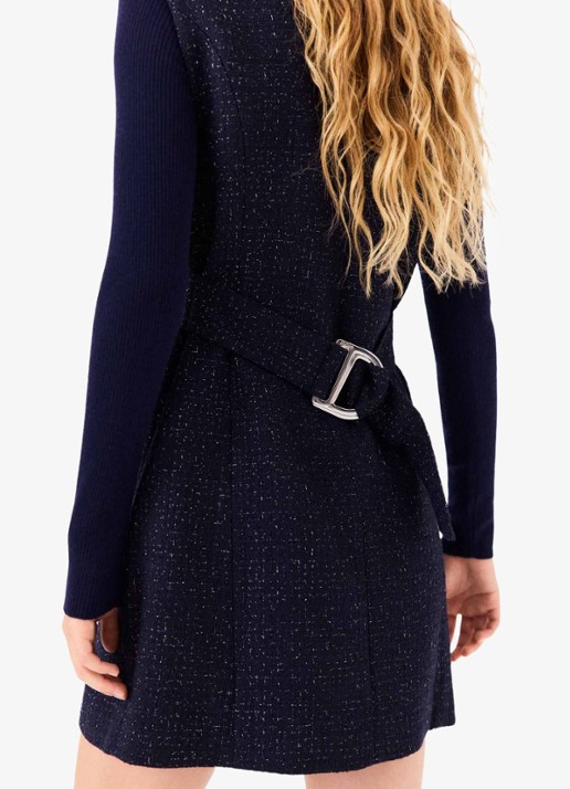 Maje Mini blousejurk met lurex en klepzakken - detail 3 donkerblauw