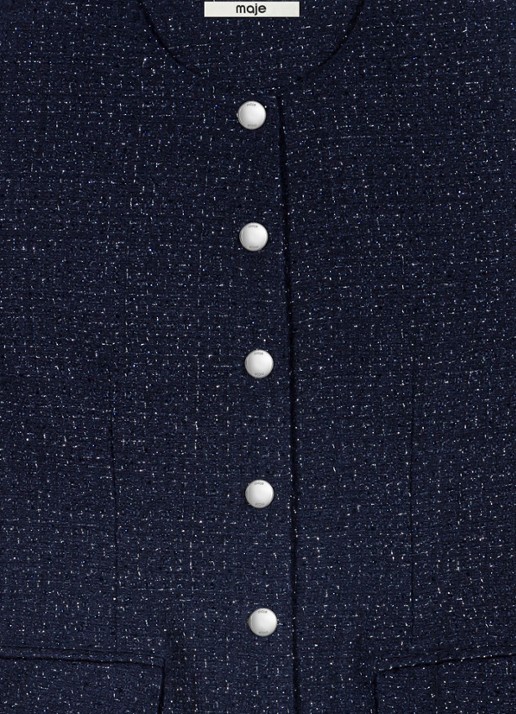 Maje Mini blousejurk met lurex en klepzakken - detail 5 donkerblauw