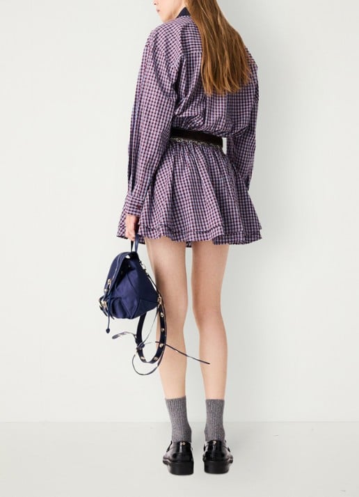 Maje Mini blousejurk met ruitdessin en strass - achterkant bordeauxrood