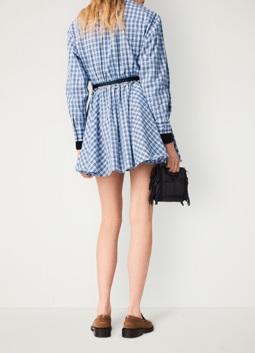 Maje Mini blousejurk met strass en ruitdessin - achterkant blauw