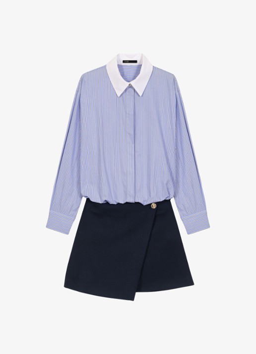 Maje Mini blousejurk met streepprint - voorkant blauw