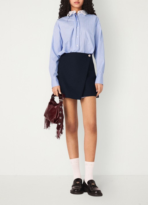 Maje Mini blousejurk met streepprint - voorkant 2 blauw