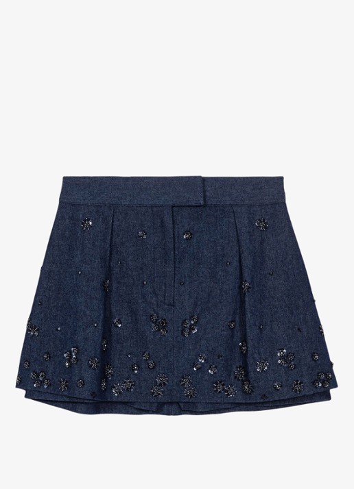 Maje Mini broekrok met kralendecoratie - voorkant 5 blauw