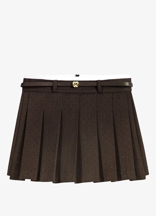 Maje Mini broekrok met strass en afneembare riem - voorkant 6 bruin