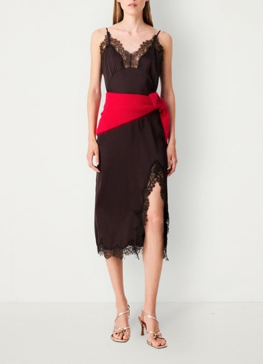 Maje Mini jurk met details van kant - detail 2 donkerbruin