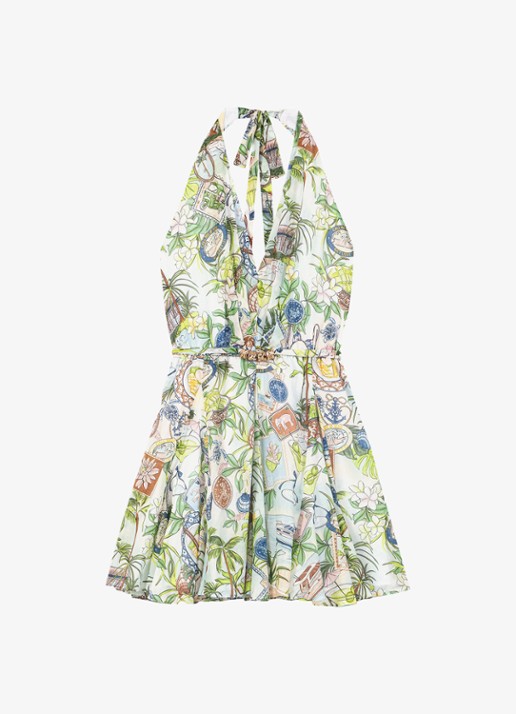 Maje Mini jurk met print en strikceintuur - voorkant 4 groen