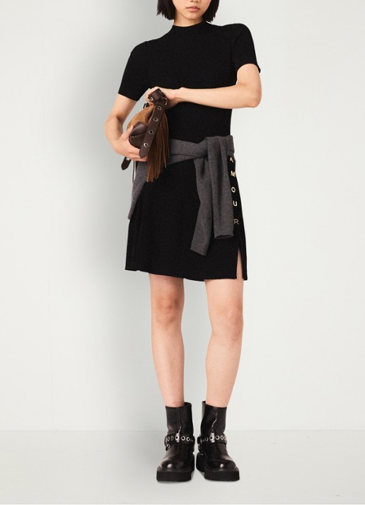 Maje Mini jurk met ribstructuur - voorkant 7 zwart