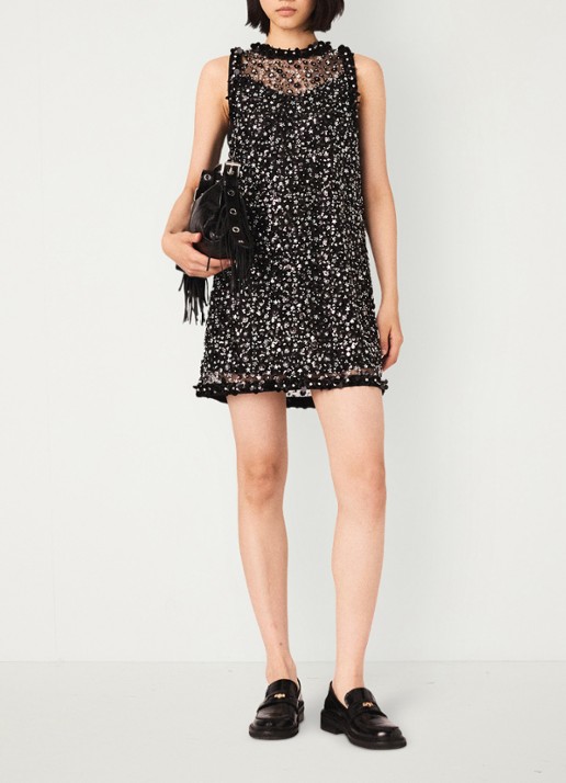 Maje Mini jurk met strass - voorkant 2 zwart