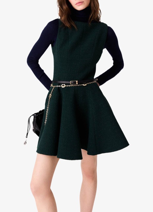 Maje Mini jurk met tweed-look en lurex - detail 2 donkergroen