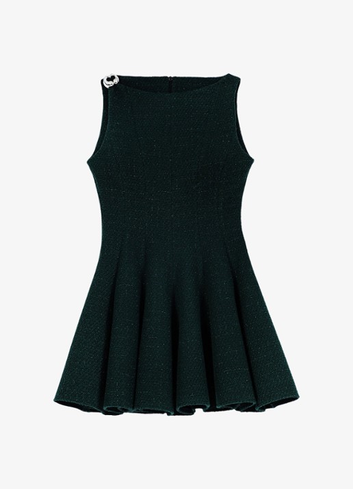 Maje Mini jurk met tweed-look en lurex - voorkant 6 donkergroen
