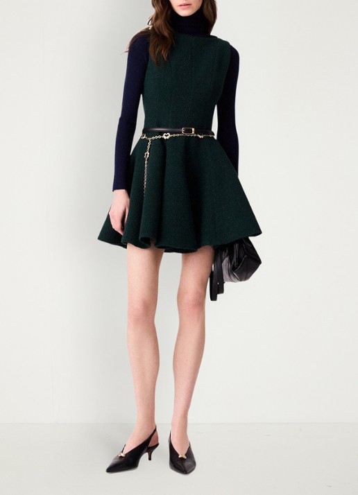 Maje Mini jurk met tweed-look en lurex - voorkant 7 donkergroen