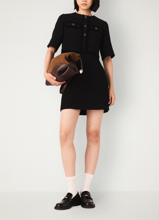 Maje Mini jurk met tweed-look - voorkant 6 zwart