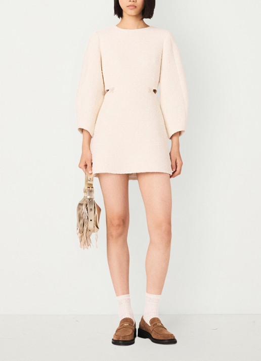 Maje Mini jurk met tweed-look - voorkant 3 creme