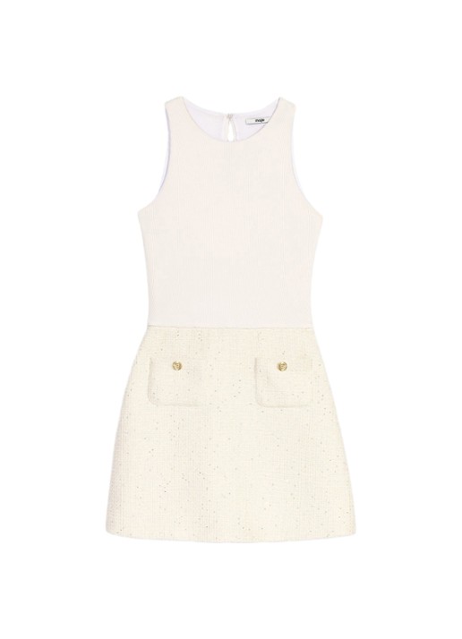 Maje Mini jurk met tweed-look - detail beige